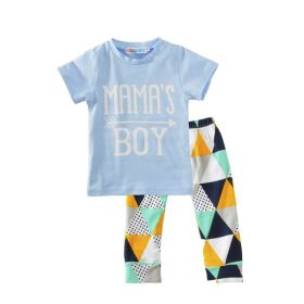 Children's Clothing Boy Suit Short-Sleeved T-Shirt Blue Letter Arrow Geometric Pants Baby Two-Piece Suit (Option: Blue-100cm)