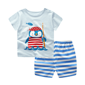 Cartoon Clothing Baby Boy Summer Clothes T-shirt Clothing Sets (Option: Penguin-90cm)