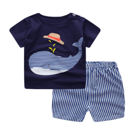Cartoon Clothing Baby Boy Summer Clothes T-shirt Clothing Sets (Option: Whale-90cm)