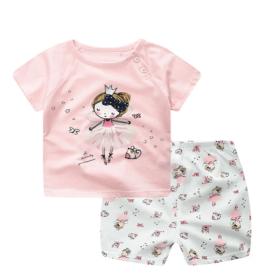 Cartoon Clothing Baby Boy Summer Clothes T-shirt Clothing Sets (Option: Pink-110cm)