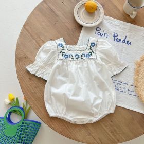 Baby Girl Floral Square Collar Pop Short-Sleeved Onesies (Color: White, Size/Age: 66 (3-6M))
